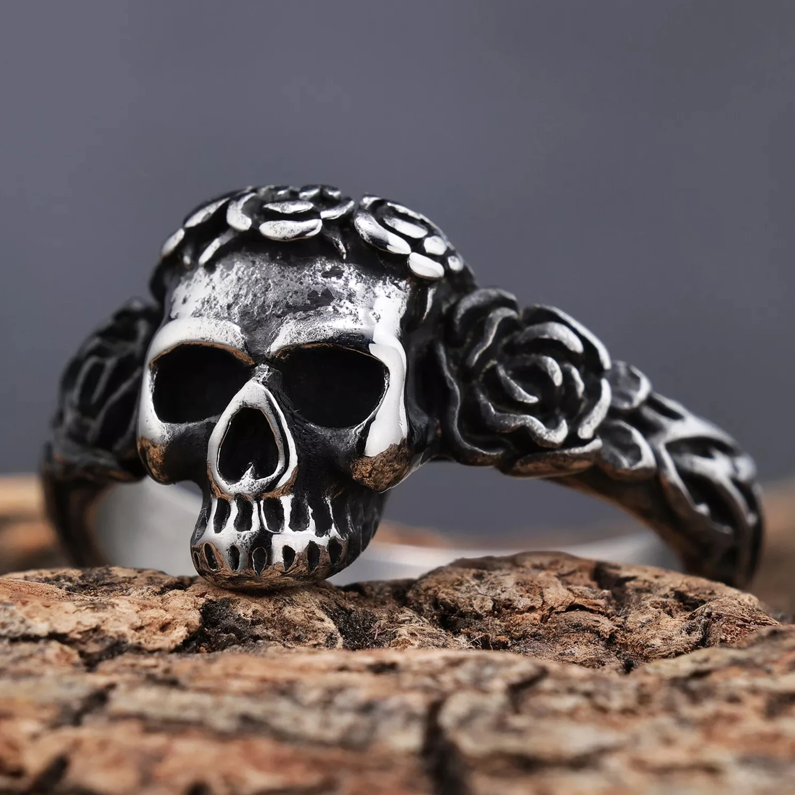 

FANDAO-Men's Skull Viking Vintage Rock Stainless Steel Ring, best gift for Halloween and other holidays