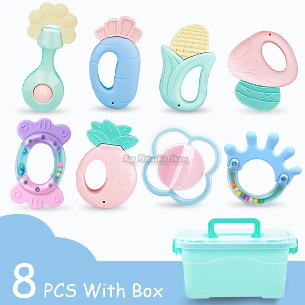 6-14Pcs Baby Rattle 0-12 Months Newborn Soft Bell Teethers Hand Shaking Crib Mobile Ring Educational Toy For Children Set Gifts 4