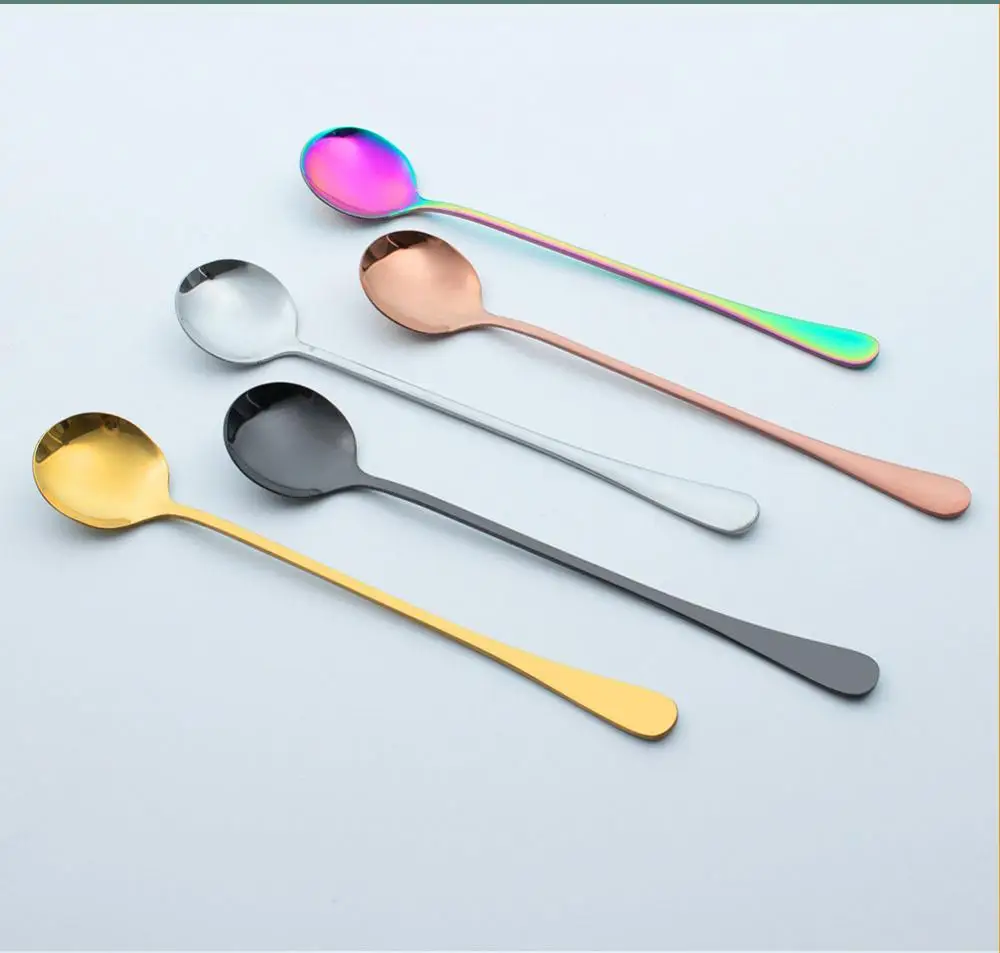 

Stainless Steel Spoon Western Dessert Spoon Home Soup Spoon Coffee Spoon Cocktail Long Handle Stirring Spoon Bar Tools