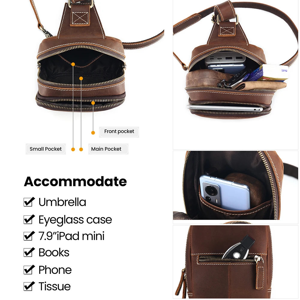 JOYIR Genuine Leather Men\'s Shoulder Bag Male  Crossbody Chest Bag Men Chest Pack Leather Mens Sling Bags Casual Daypack
