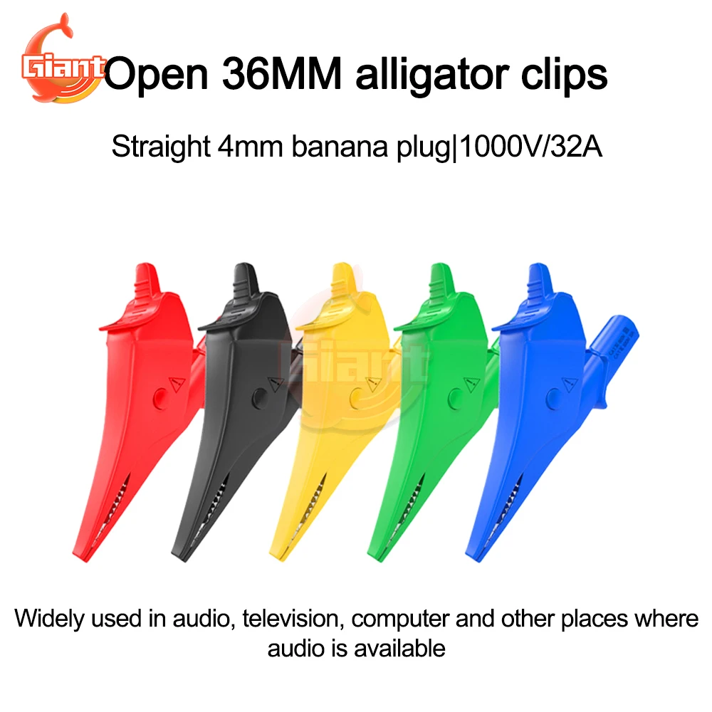 Opening 36mm Crocodile Clip 32A Power Wire Test Clips Fully Enclosed Crocodile Clip Tail 4mm Banana Plug Socket P60073 alligator clips