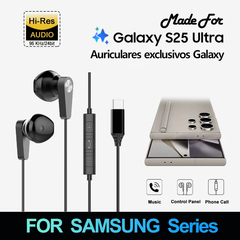 Wired Headphones USB C Headphone For Samsung HiFi Dolby Audio In-ear Noise Cancelling Music Type C 3.5mm Wired Earbuds For Galaxy S25 S24 Ultra wired earphones,wired earplugs,in ear earphones