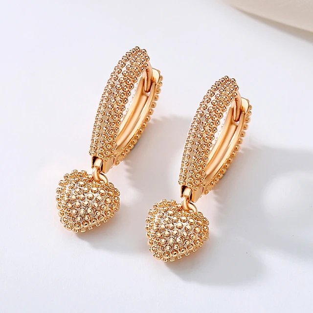 SYOUJYO Vintage 585 Rose Gold Color Heart Drop Earrings For Women