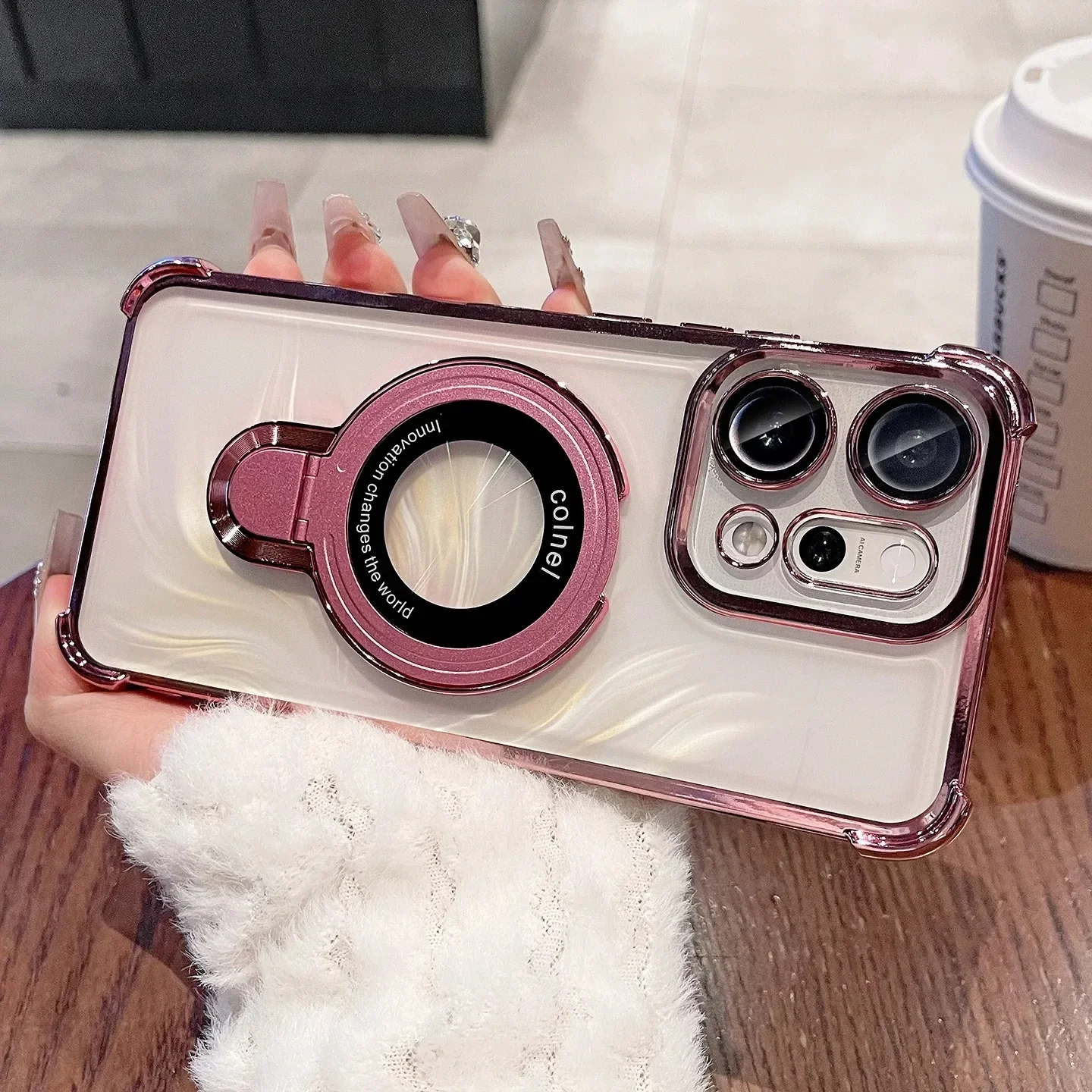 Luxury Magnetic Transparent Electroplating Bracket Back Cover Case