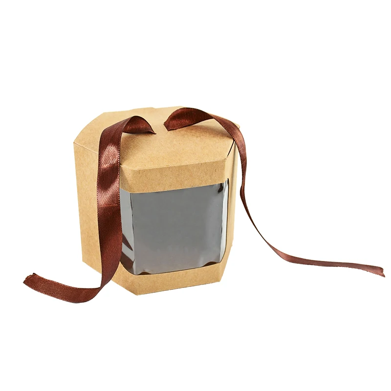 5Pcs Hexagon Kraft Paper Gift Boxes with Transparent Window, Brown and White Dessert Pa... - SKU HKGB1923 - UGI Packaging