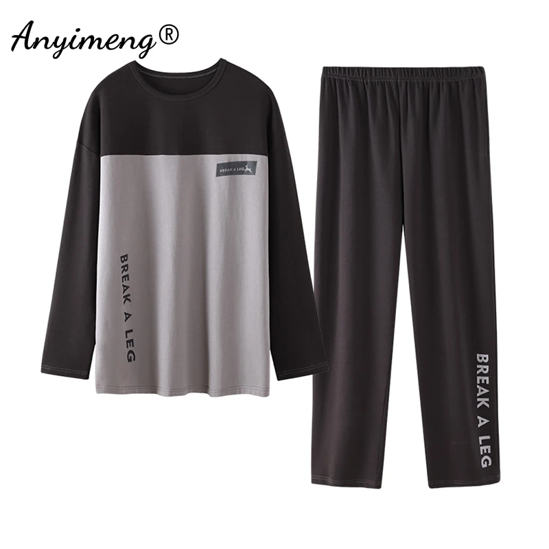 Pajama Sets Spring Autumn Cotton Long Sleeve Sleepwear for Man Big Size Pullover Homewear L-4XL Man Pajama Set Minimalist Boy Loungewear