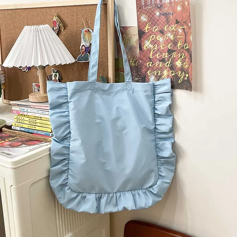 Vintage Women Tote Bags French Style Ruffles Elegant Sac A Main Femme Large Capacity Light Thin Shoulder Bolso Mujer Handbags