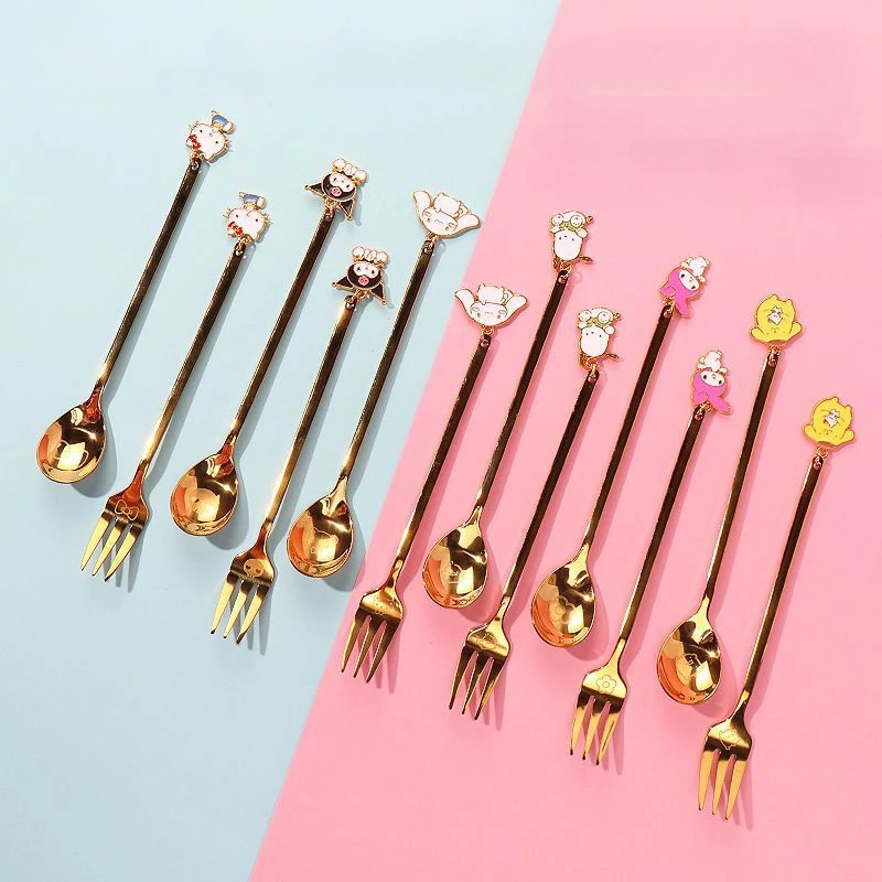 

Sanrio Cartoon Stainless Steel Spoon and Fork Set HelloKitty MyMelody Pochacco Anime Cute Dessert Fruit Fork Spoon Birthday Gift