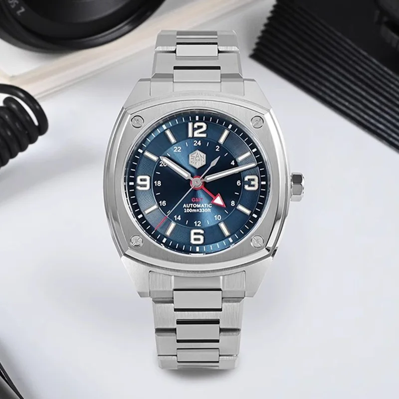 

San Martin Original Design GMT Mens Watch 40mm Square Case Luxury Hangzhou 6460 Automatic Mechanical Watches Men Sapphire Diver
