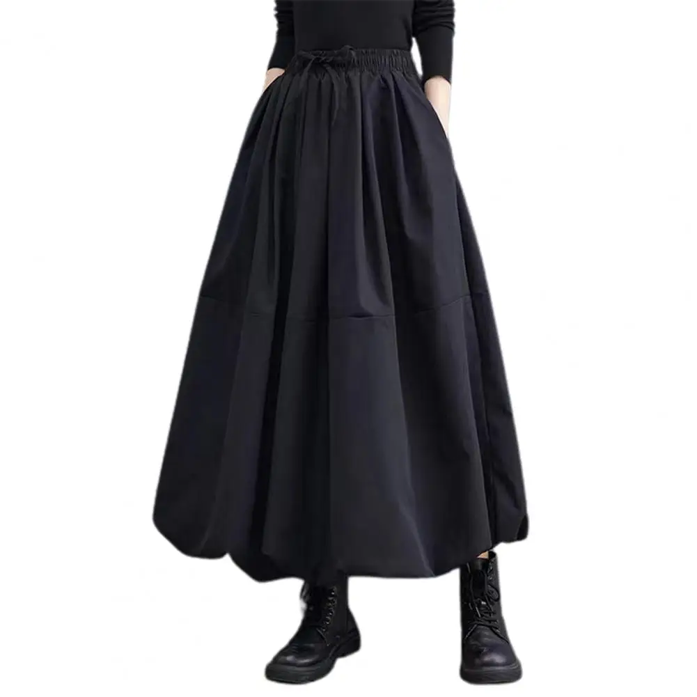 

Women Maxi Skirt Elegant Women's Winter Woolen Maxi Skirt with High Waist Pockets Fashionable A-line Style for Warmth Comfort