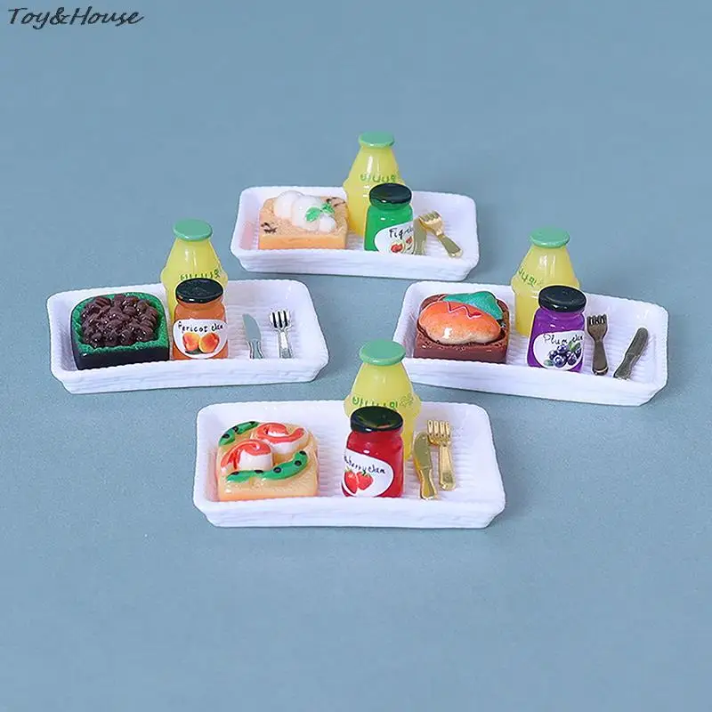 

1/12 Dollhouse Mini Breakfast Set With Knife Fork And Tray Dollhouse Kitchen Food Accessories Dolls House Decoration