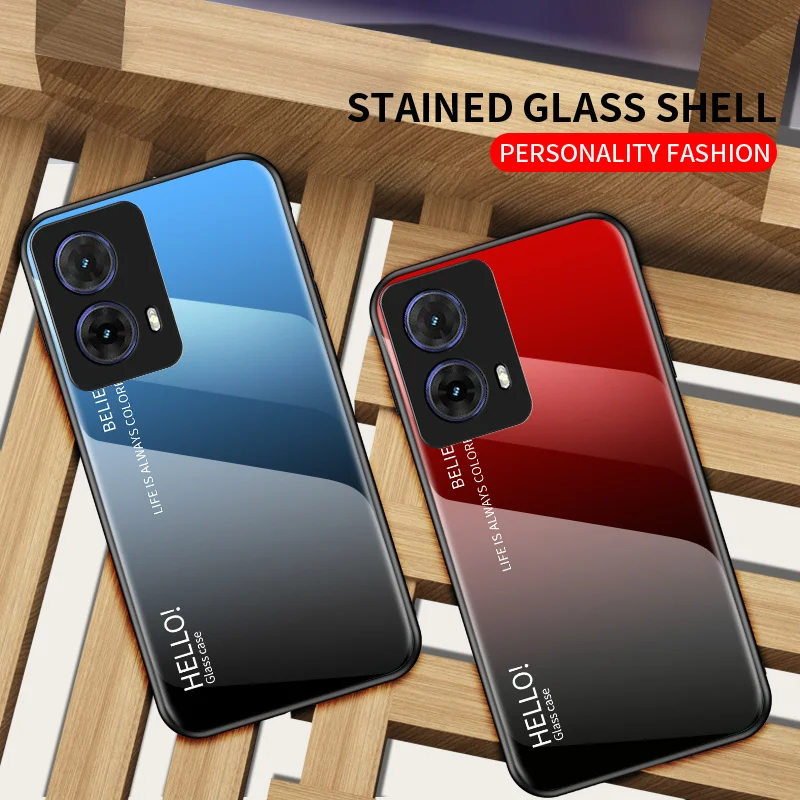 Gradient Tempered Glass Hard Back Cover with Silicone Bumper
