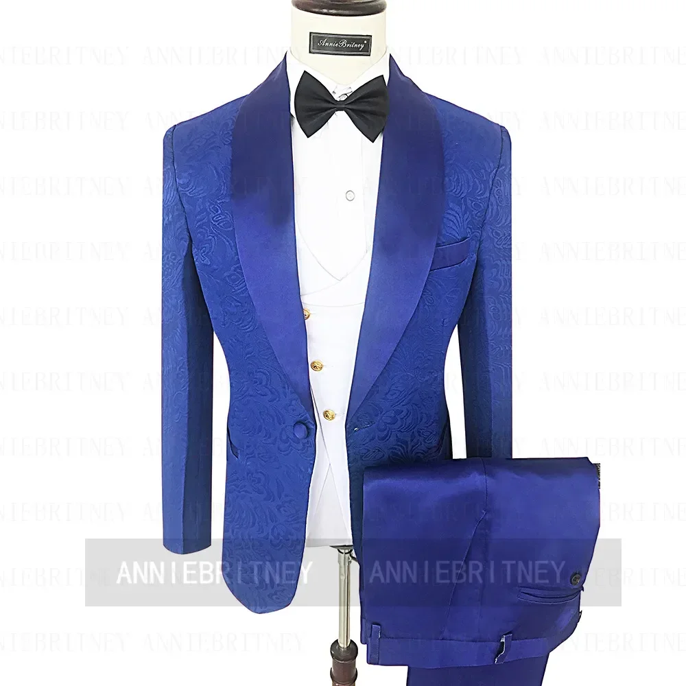 Elegant Jacquard Black Formal Men Suits Wedding Groom Tuxedo Prom Blazers Hombre High Quality Custom 3 Piece Set Costume Homme