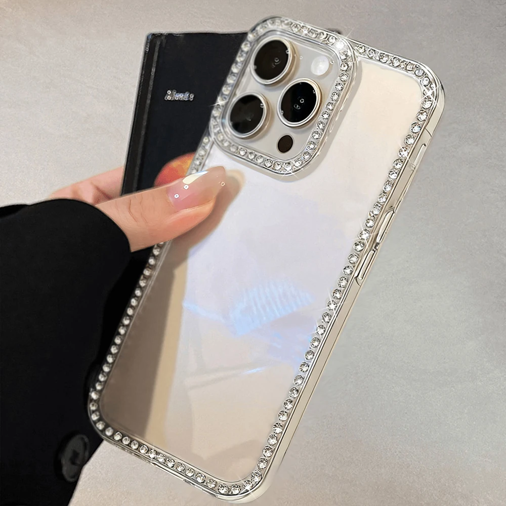 Luxury Transparent Diamond Jewelled Phone Case For iPhone 17 Pro Max 16 11 13 15 14 12 Glitter Bumper Back Cases Cover 5