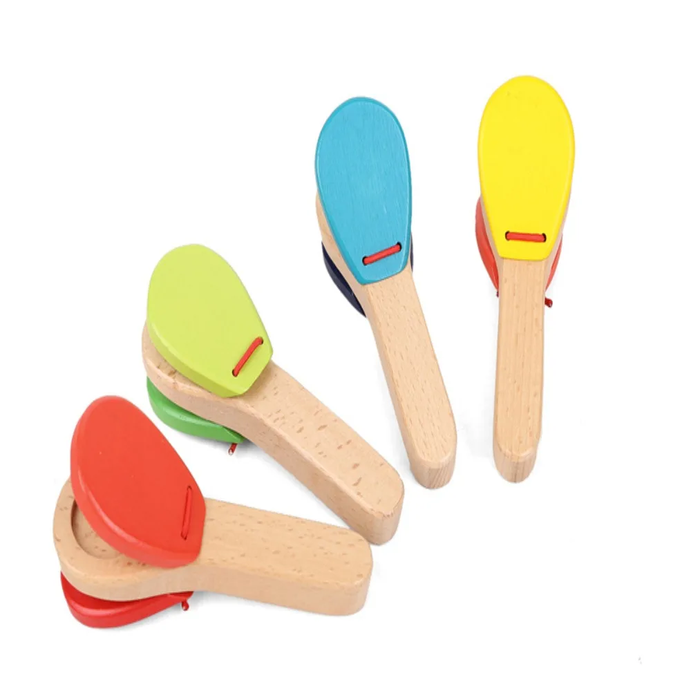 

Toys Music Teaching Aids 0-3 years Childhood Wooden Hand Clappers Baby Percussion Instrument Educational Toys Handle Castanets