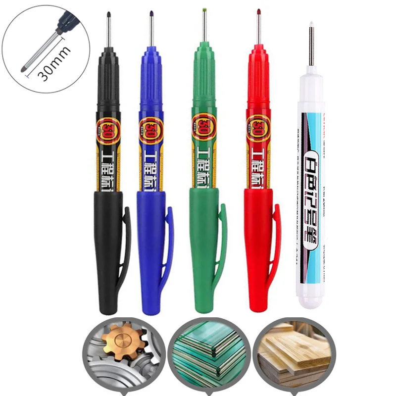 6/3PC Long Nib Head Marker 30mm Pen Tile Bathroom Waterproof Permanent Woodworking Decoration Multi-Purpose Deep Hole White 20mm hexagonal handle brad point drill bits head lengthened carpentry drill reamer woodworking hole saw deep plate drilling 350mm