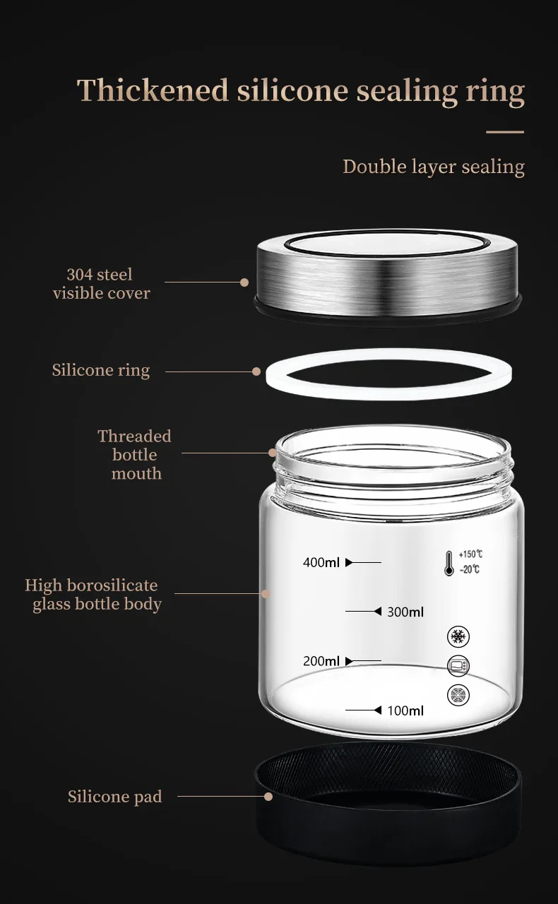 High Borosilicate Glass Storage Jar - Moisture-Proof Kitchen Sealed Container for Coffee Beans