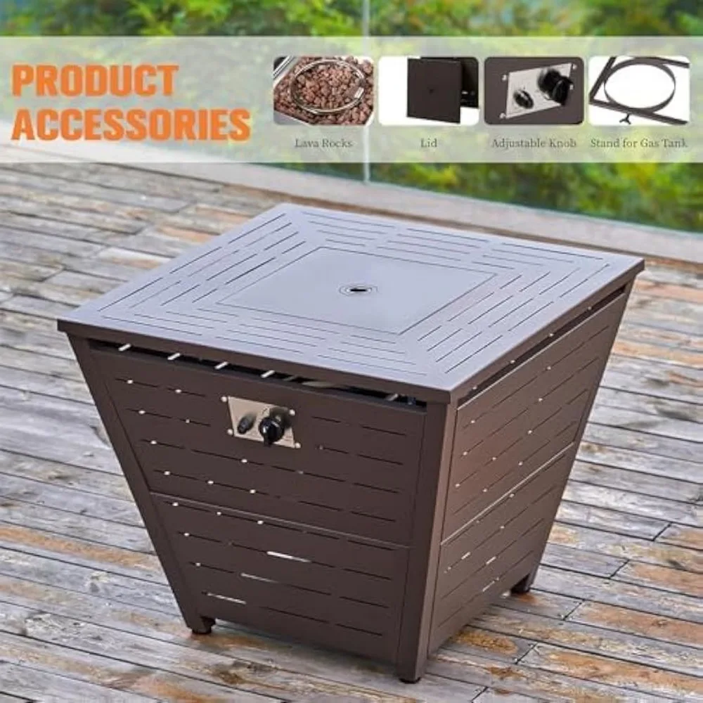 32" Propane Fire Pit Table 50,000 BTU Square Firepit Table with Lid and Lava Rock Outdoor