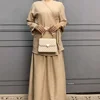 Ramadan Eid Muslim Set for Women Lace Up Tops Skirt 2PCS Turkey Kaftan Dubai Abaya Islam Clothing Suit Femme Musulmane Ensembles