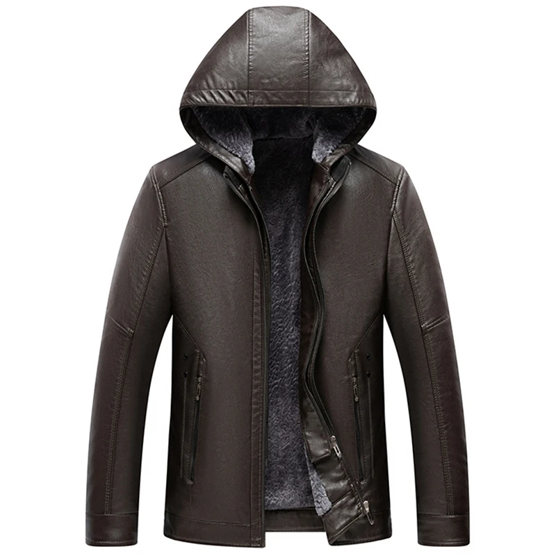 Зимняя мужская кожаная куртка с мехом/мужская повседневная бархатной подкладкой