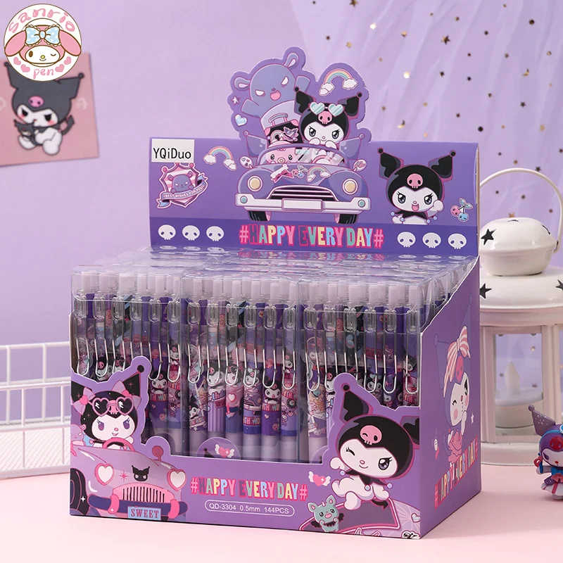

Гелевая ручка Sanrio, 12 шт., с японским мультяшным рисунком, Kuromi, школьные и офисные принадлежности, черная ручка 0,5 мм для начальной школы, подарок на выпускной