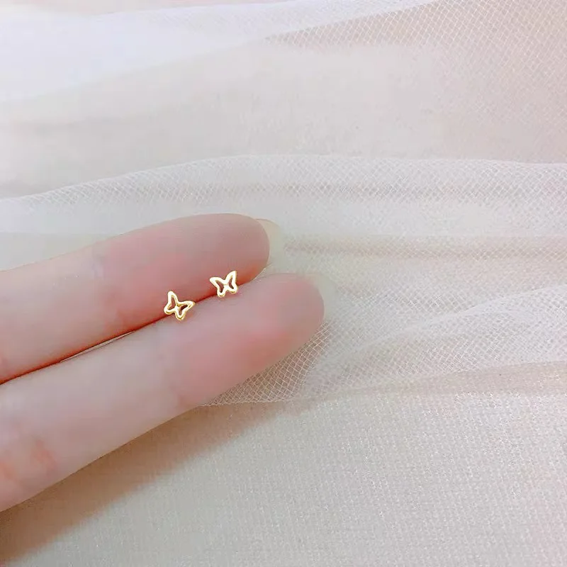 Lovely Small Earrings Piercings Wing Heart Stud Earrings For Women Gold Color 925 Silver Needles Ear Stud Jewelry For Teen Gift