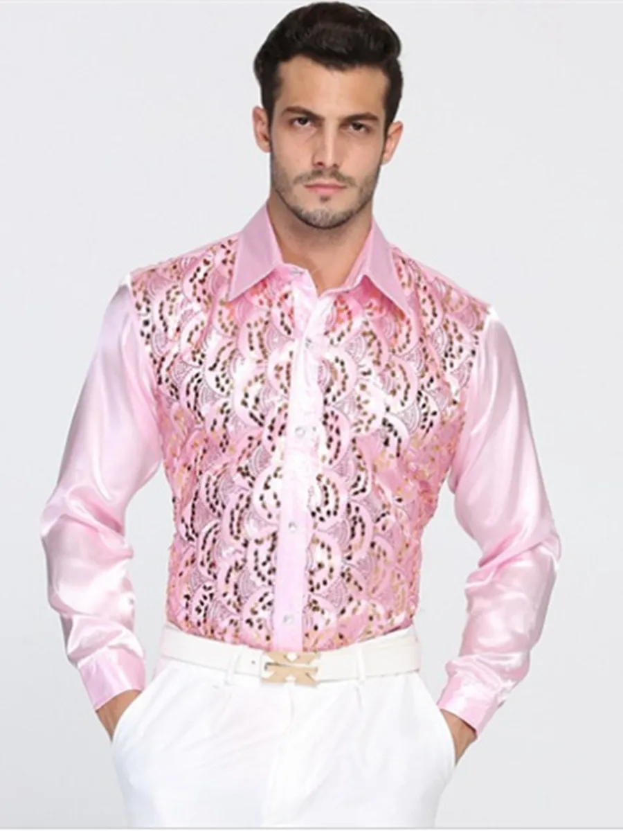 

Индивидуальные высококачественные красочные хлопковые рубашки с блестками для жениха, мужские Длинные Короткие рукава 03