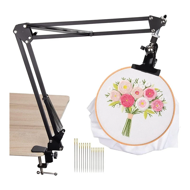 

Adjustable Metal Embroidery Stand, With 16 Pieces Embroidery Needles For Hand Work