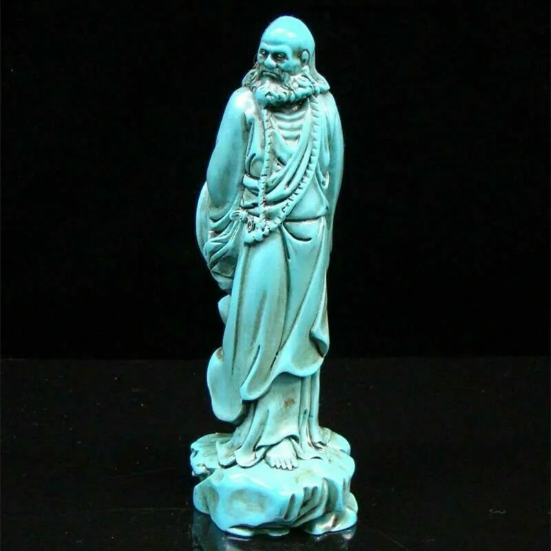 

Hand-Carved Statue Chinese Natural Turquoise Bodhidharma Religion Green