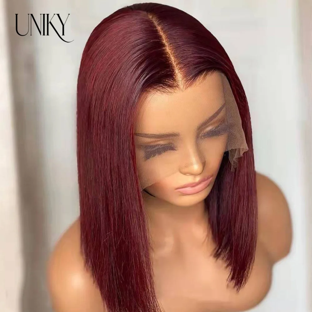 perruque bob lace front wig naturelle lisse bordeaux coupe cheveux pour femmes