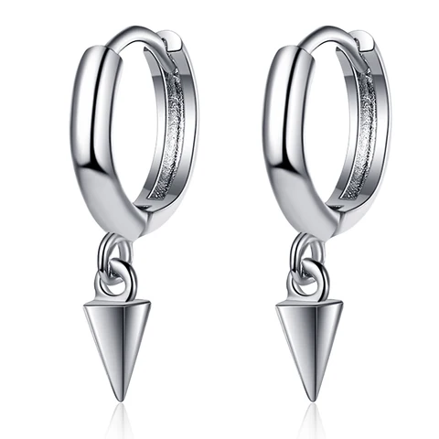 Fashion Simple Style Small Hoop Earrings Black/White Tiny Huggies With Cone Pendants Charming Minimal Piercing Earring