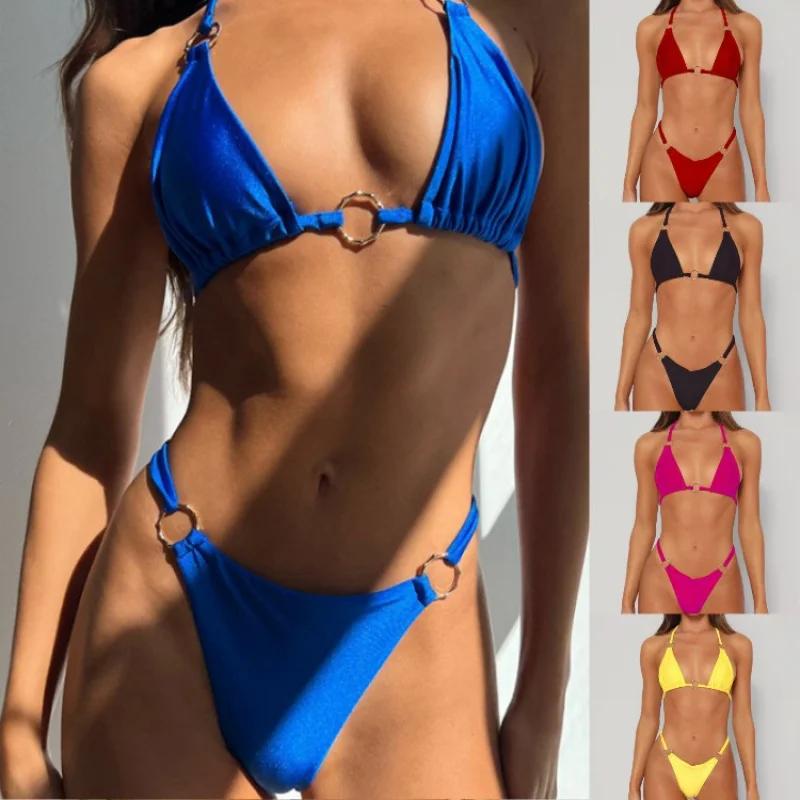 

Haizhiyin New Swimsuit Sexy Bikini T-Back Nylon Light Fabric Split Swimsuit