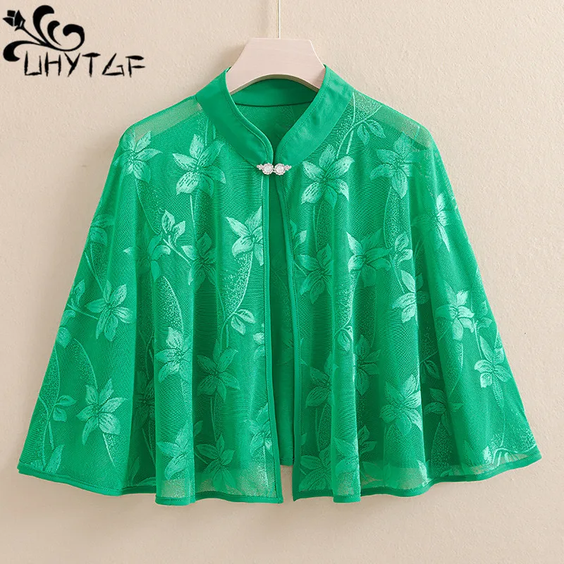 

UHYTGF Mom Shawl Sunscreen Clothes Coat Women's High-End Chiffon Summer Overcoat With Outside Cheongsam Cape Jacket Female 2695