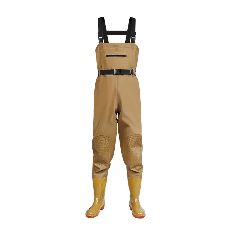 Durable PVC Fishing Pants Waterproof Leather Straps Half-body Protection  Wading Suit Jumpsuit with One-Piece Shoes
