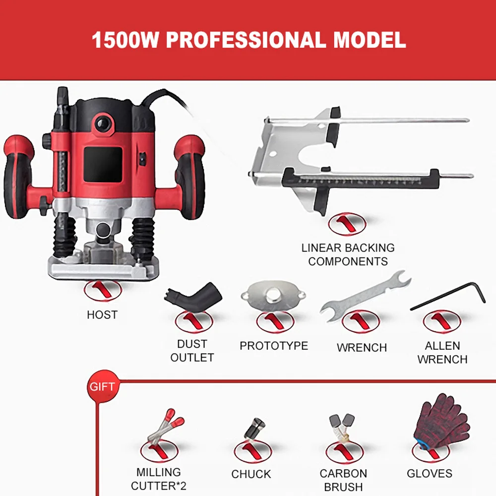 2100W Woodworking Electric Trimmer Wood Engraving Slotting Trimming Machine Carving Router Slotting With Milling Cutter