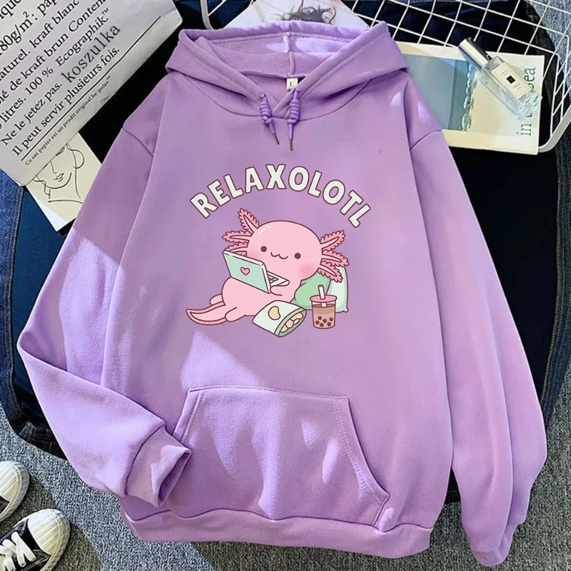 Viola Axolotl Boba Milk Tea Felpe Con Cappuccio Stile Coreano Abbigliamento Donna Kawaii Divertente Felpa Vintage Cartoon Stampato Harajuku Felpa Con 