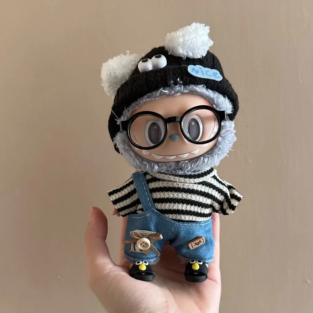 Doll Clothes 17cm Mini Plush Doll'S Clothes Outfit Accessories For Korea Kpop Exo Labubu Idol Striped clothes eyes shoes suit Clothing Gift