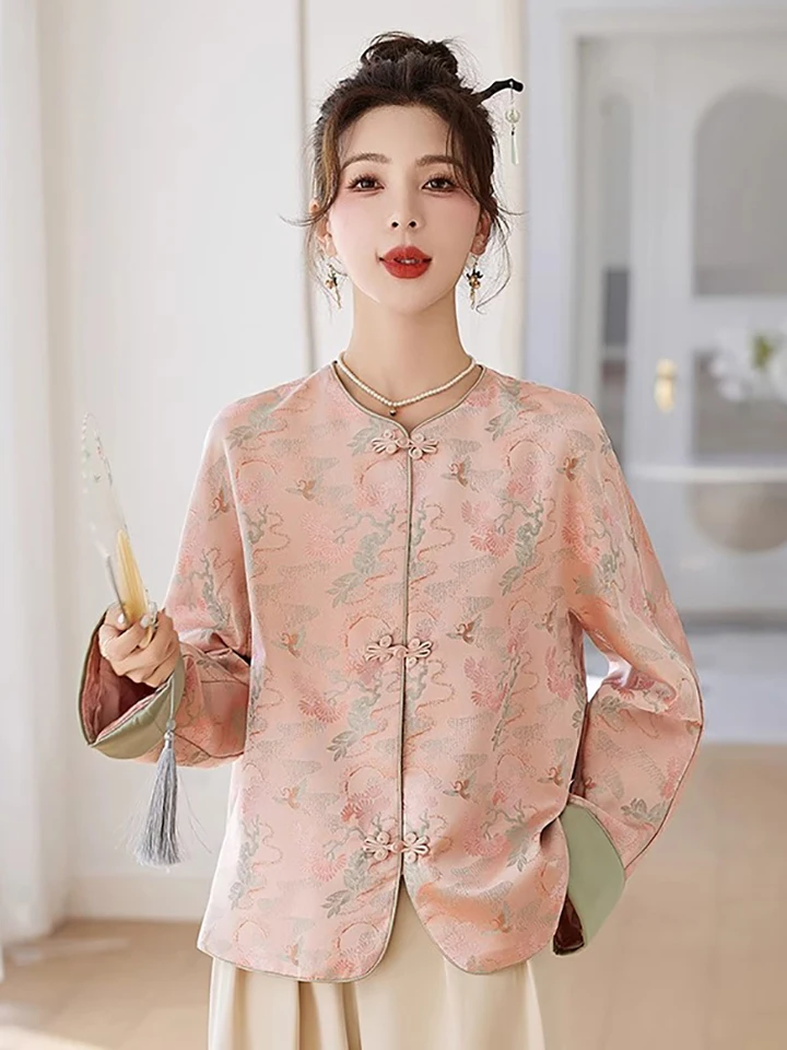 BEBE NOBLE 가을을위한 인쇄 슬리밍 연령 감소 캐주얼 탑과 여성을위한 우아한 중국 스타일 자켓