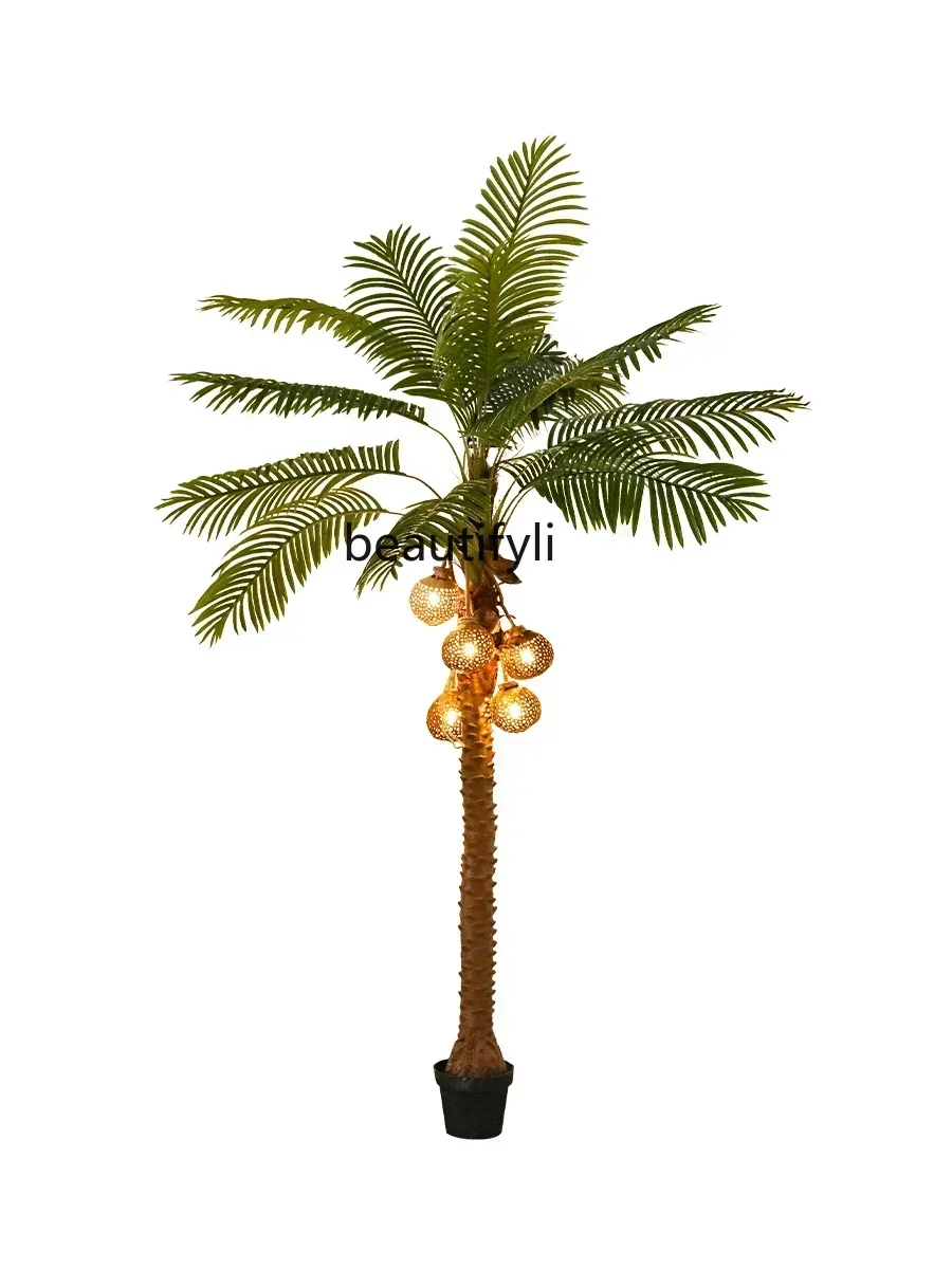 

Напольная Лампа из искусственного кокосового дерева, большой горшок для искусственных растений, украшение для помещений, бионические предметы интерьера