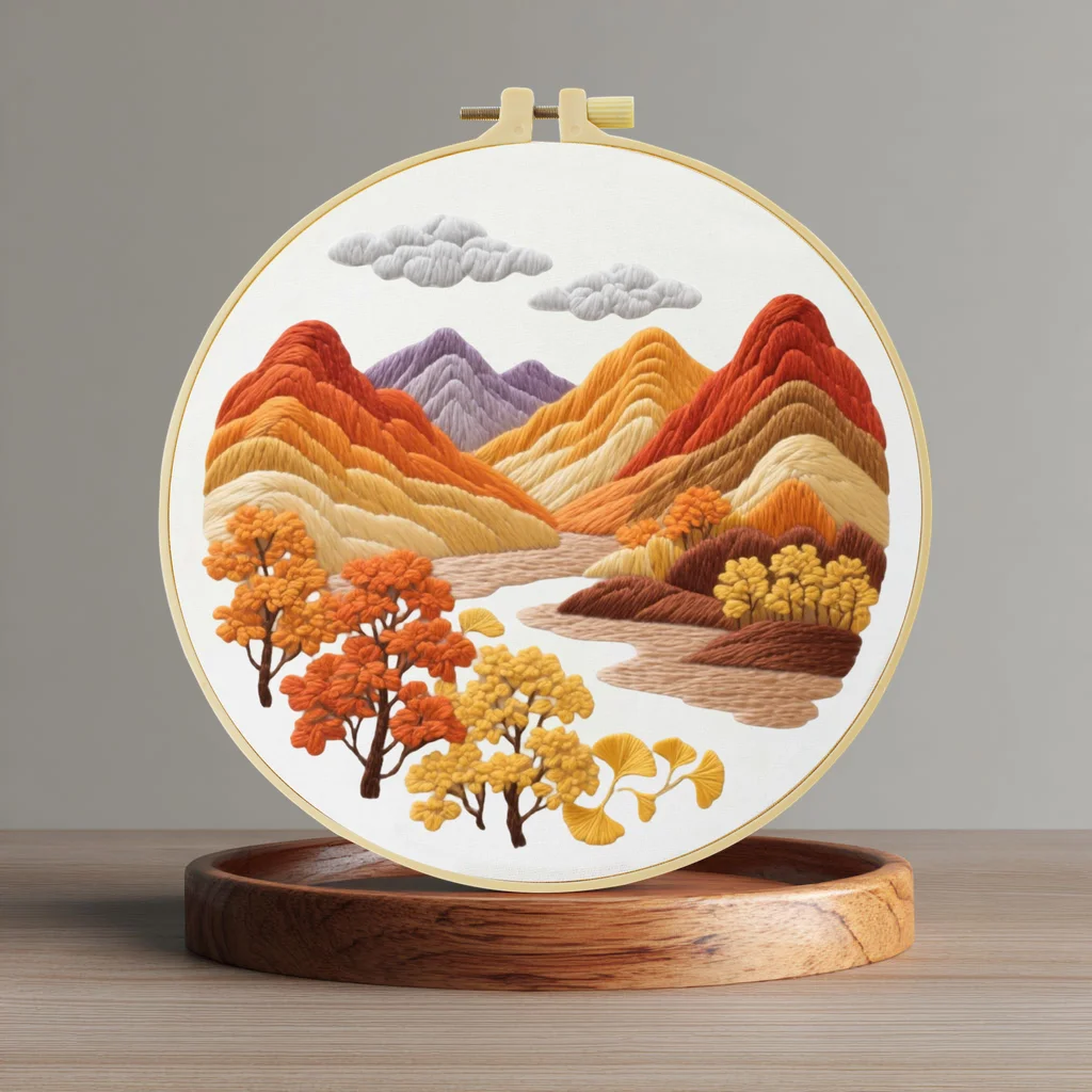 1 Stück 20X20CM/15X15CM Gelbes Landschafts-Stickerei-Starter-Set DIY Kreuzstich-Nähkunst als Geschenk