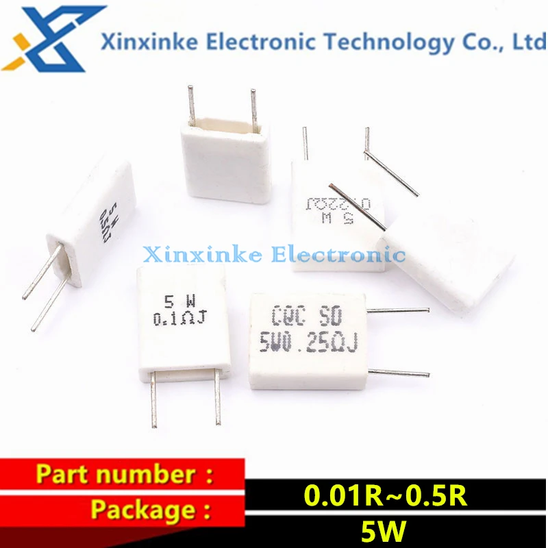 BPR56 Non-inductive Ceramic Resistance 5W 0.01 0.02 0.05 0.1 0.12 0.15 0.22 0.25 0.3 0.47 0.5 ohm 0.1R Cement Resistor 10PCS