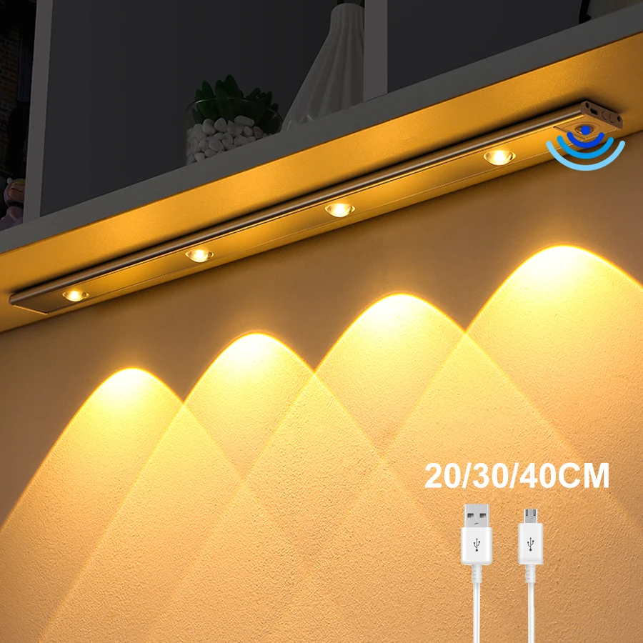 Oświetlenie LED do szafek 30/20CM, ultracienkie, z czujnikiem ruchu PIR, ładowane przez USB, bezprzewodowe lampki nocne, lampa do szafek kuchennych. - AliExpress 39