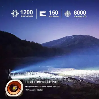 Super Bright Flashlight Torch -High Power White Light Beam,Remote Switch 2pcs Rechargeable Batteries Hunting Camping Fishing 6