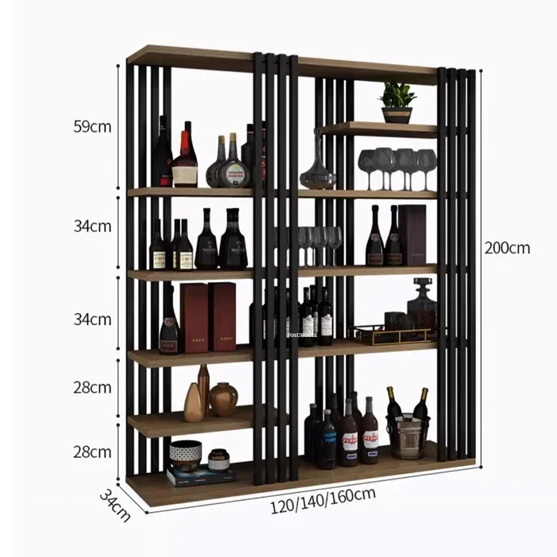 Retro Display Cabinet Industrial Wind Bar Furniture European Iron Bar Wine Cabinets Home Wine Rack Living Room Storage Display
