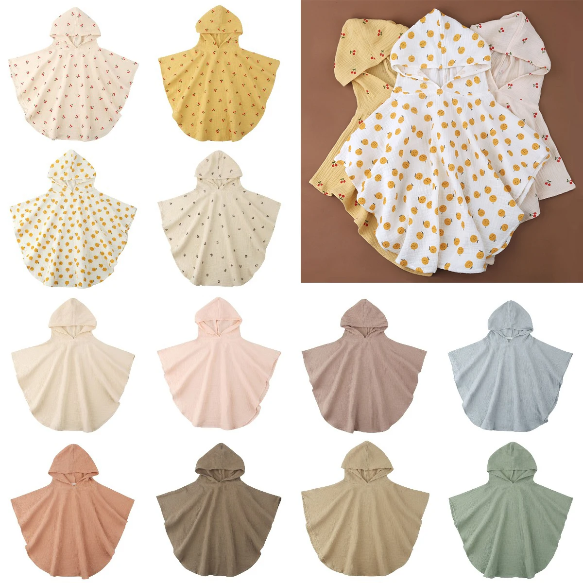 Soft Cotton Baby Hooded Towel Bath Towel Boys Girls Bathrobe Sleepwear Children's Clothing Floral/Solid Color Infant ponchos bath towel baby towel baby bathrobe