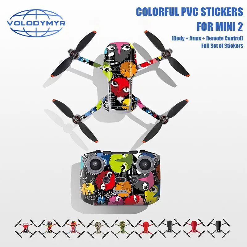 Volodymyr for Dji Mavic Mini 2 Sticker Waterproof PVC Sticker Set Drone Body Arm Remote Control Protective Skin Accessories