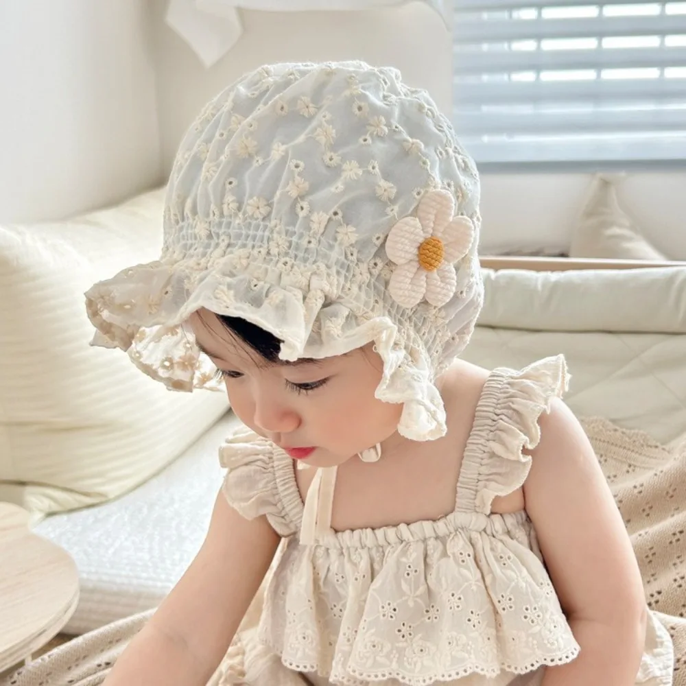 Infant Lace Baby Fetal Cap Ruffle Soft Bonnet Hat Flower Breathable Sun Hat Toddler