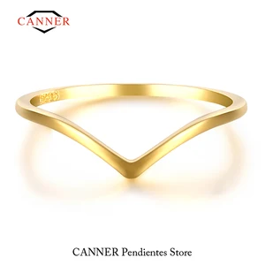 CANNER-Anillos chapados en oro de 18k para mujer, de Plata de Ley 925, anillo de compromiso romántico Simple para fiesta, joyería, regalos
