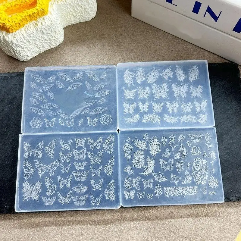 3D Relief Silicone Nail Molds - Flower Butterfly Bowknot Templates, DIY Nail Art Decoration Design Tools for Salon Home