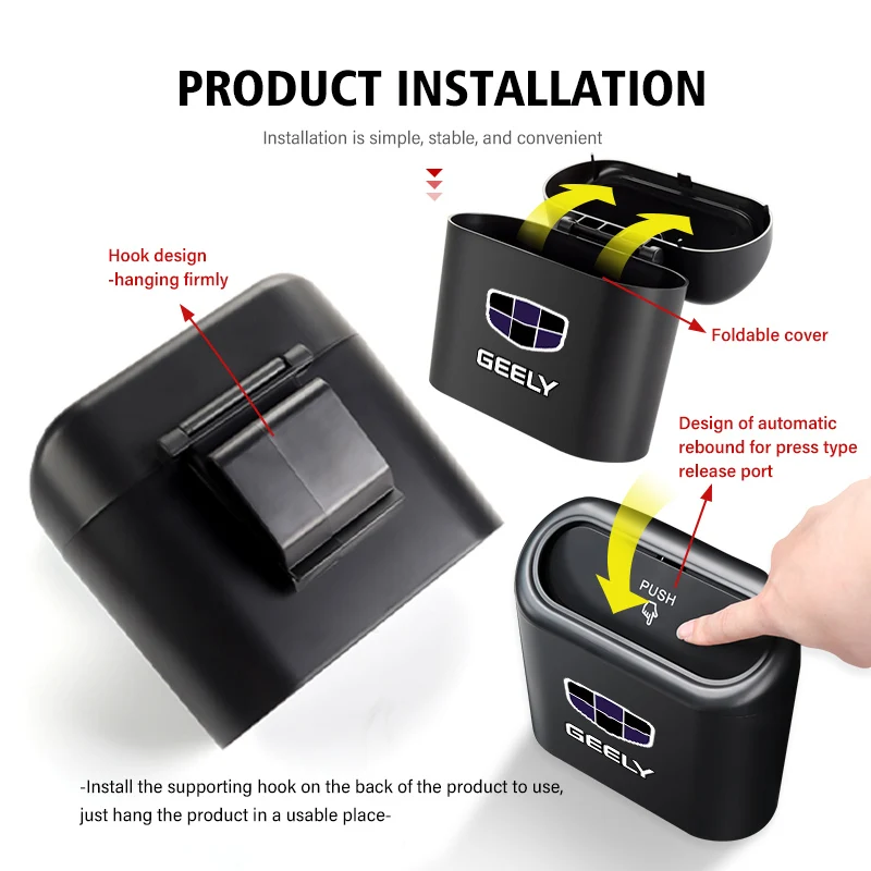 Hanging Car Trash Can Garbage Dust Case Storage Pressing Bin For Geely LC EC8 Atlas CK2 CK3 GT GC9 Geometry C Tugella GX3 CK